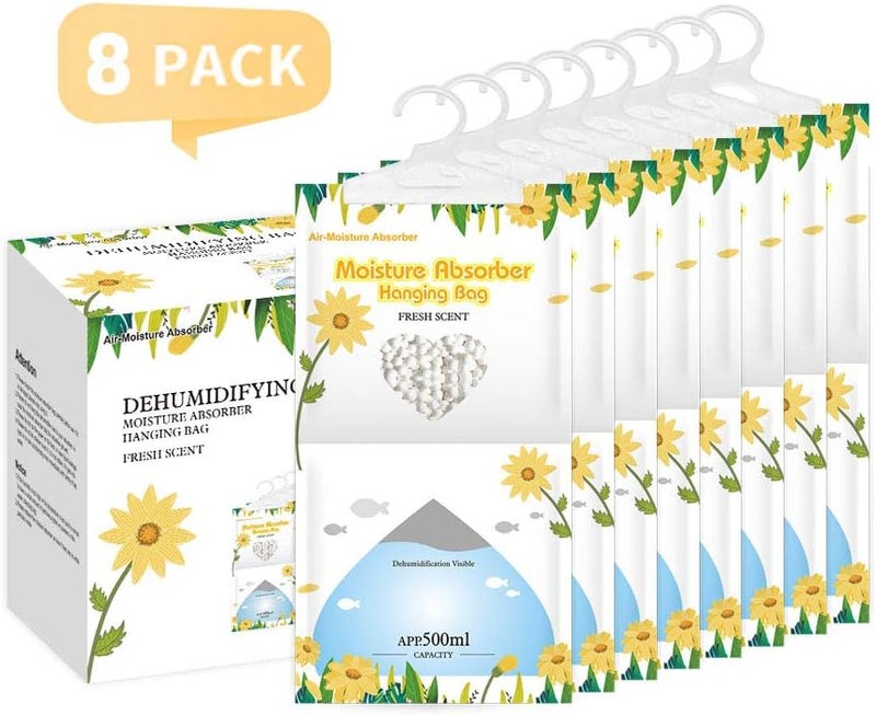 CANAGER Hanging Moisture Absorber, Fresh Scent Moistureproof Desiccant Hanging Bag，Dehumidifier Bag (8 packs) Hanging Closet Dehumidifier Bags, Moisture Absorb 12.5 oz - Image 1